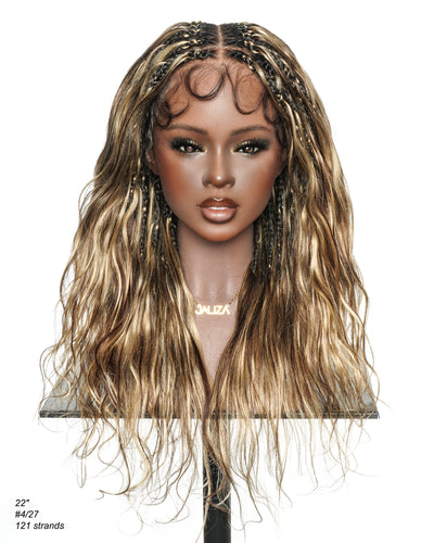 Michelle - Salon-Style Glueless Miracle Braided Wig Pre-Bleached Swiss HD Full Lace Boho Box Braids Bora Bora Human Hair Body Wave Curls