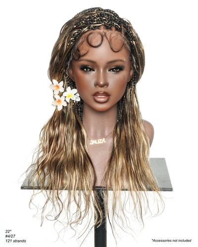 Michelle - Salon-Style Glueless Miracle Braided Wig Pre-Bleached Swiss HD Full Lace Boho Box Braids Bora Bora Human Hair Body Wave Curls
