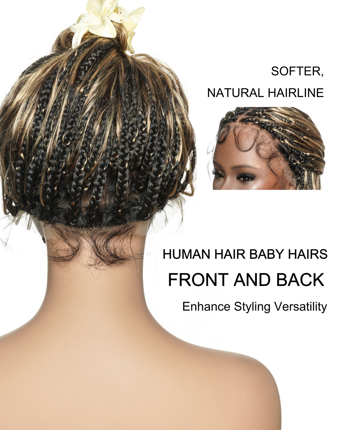 Michelle - Braided Wig Bora Bora Human Hair Body Wave Pre Bleached HD Full Lace Boho Box Braids