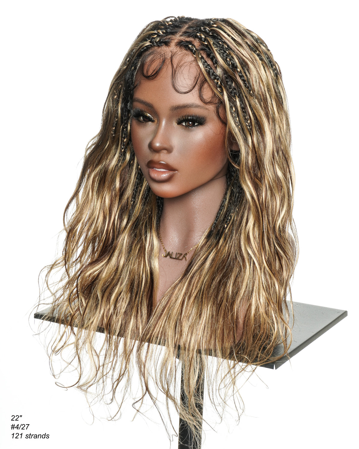 Michelle - Braided Wig Bora Bora Human Hair Body Wave Pre Bleached HD Full Lace Boho Box Braids