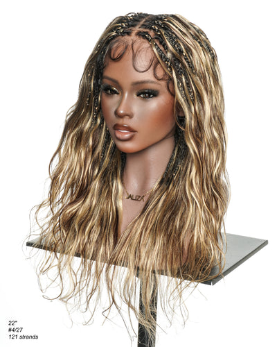 Michelle - Salon-Style Glueless Miracle Braided Wig Pre-Bleached Swiss HD Full Lace Boho Box Braids Bora Bora Human Hair Body Wave Curls