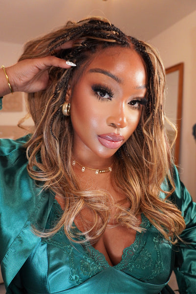Michelle - Sun-Kissed Caramel Blend Mixed Color 4/27 Pre Bleached Body Wave Boho Braided Wig