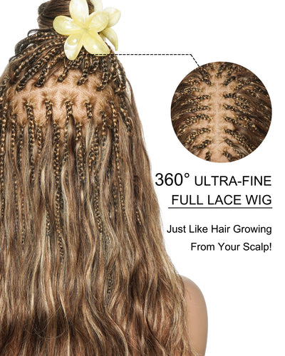 Michelle - 22" Balayage #4/30/27 Pre Bleached Swiss HD Full Lace Bora Bora Boho Box Braided Wig