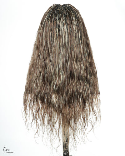 Michelle - Salon-Style Glueless Miracle Braided Wig Pre-Bleached Swiss HD Full Lace Boho Box Braids Bora Bora Human Hair Body Wave Curls