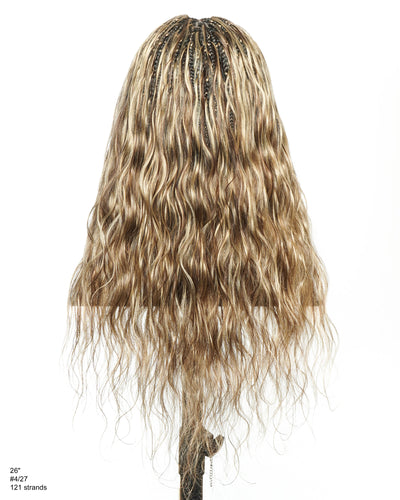 Michelle - Salon-Style Glueless Miracle Braided Wig Pre-Bleached Swiss HD Full Lace Boho Box Braids Bora Bora Human Hair Body Wave Curls