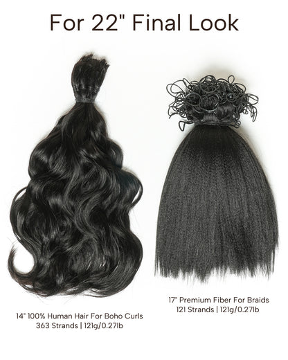 Michelle Braiding Hair Kit - Salon Solution Pre-Separated Human Hair Bulk Hair & Synthetic Fiber