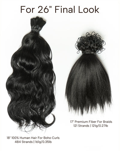 Michelle Braiding Hair Kit - Salon Solution Pre-Separated Human Hair Bulk Hair & Synthetic Fiber