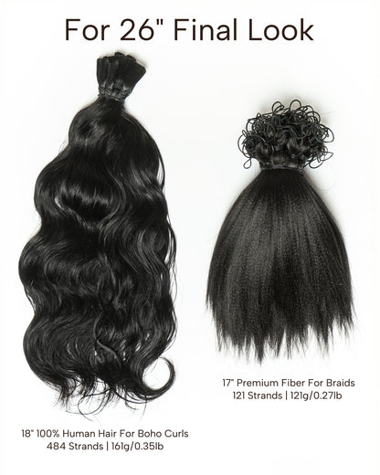 Michelle Braiding Hair Kit - Salon Solution Pre-Separated Human Hair Bulk Hair & Synthetic Fiber