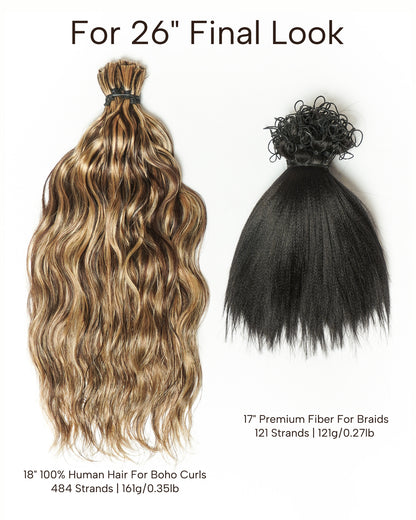 Michelle Braiding Hair Kit - Salon Solution Pre-Separated Human Hair Bulk Hair & Synthetic Fiber