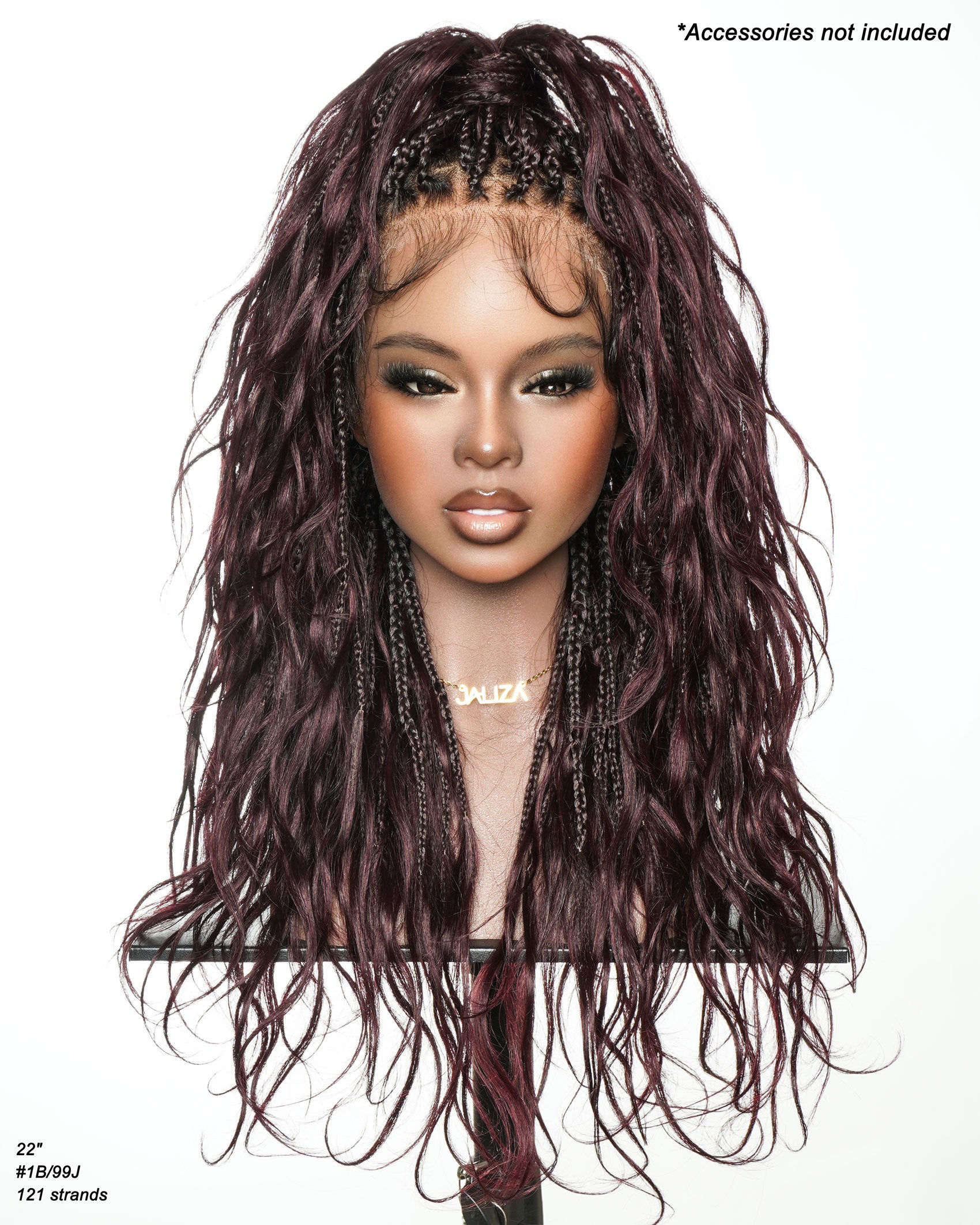 Michelle - Dark Burgundy Human Hair Curls Swiss HD Full Lace Boho Box Braided Wig