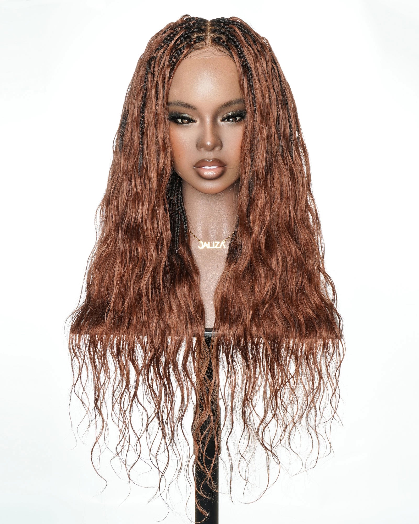 Michelle - Salon-Style Glueless Miracle Braided Wig Pre-Bleached Swiss HD Full Lace Boho Box Braids Bora Bora Human Hair Body Wave Curls