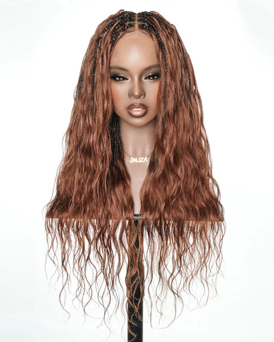 Michelle - Salon-Style Glueless Miracle Braided Wig Pre-Bleached Swiss HD Full Lace Boho Box Braids Bora Bora Human Hair Body Wave Curls