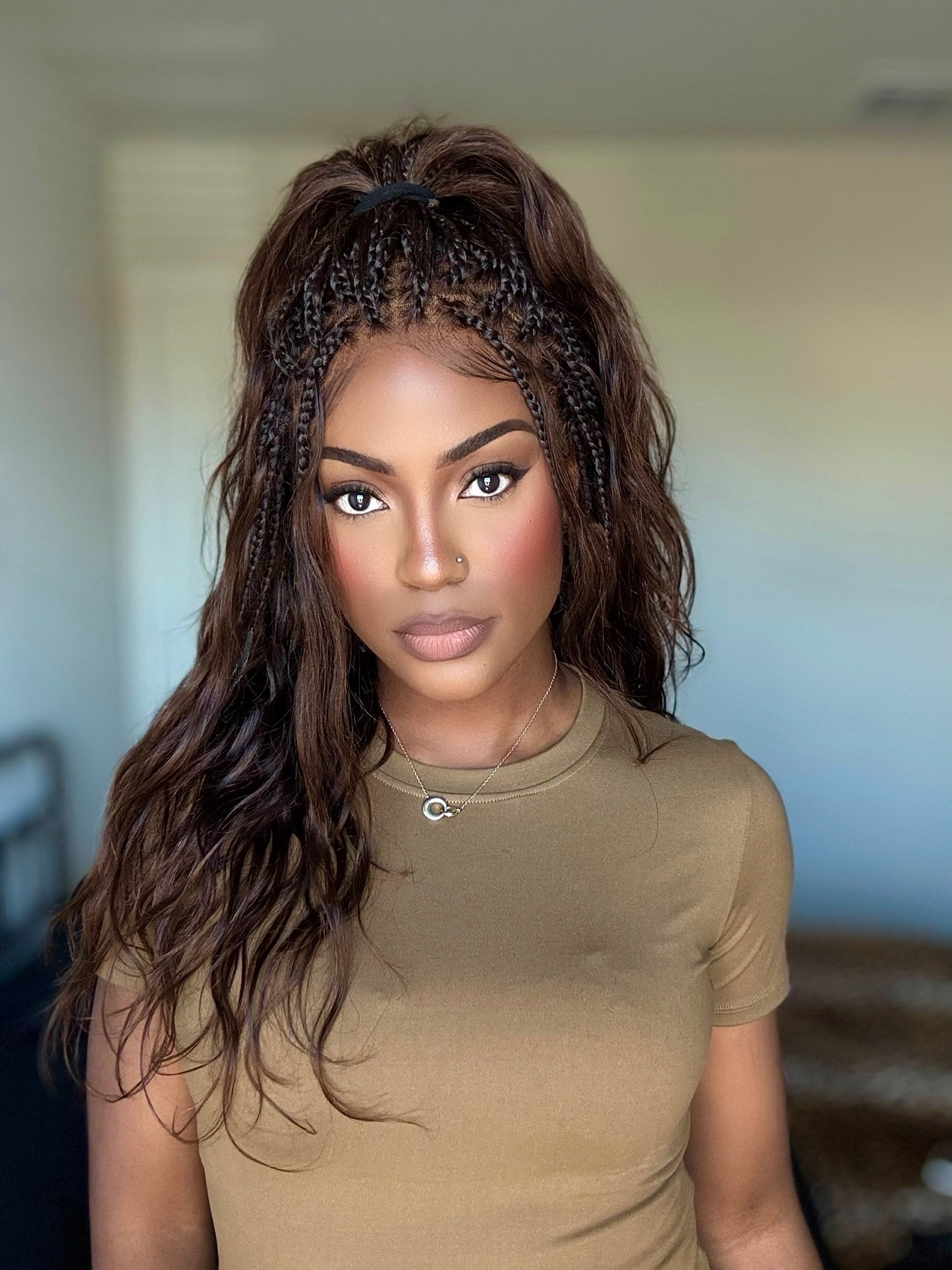 Michelle 16"-26" #4 Human Hair Body Wave Pre Bleached HD Full Lace Braided Wig