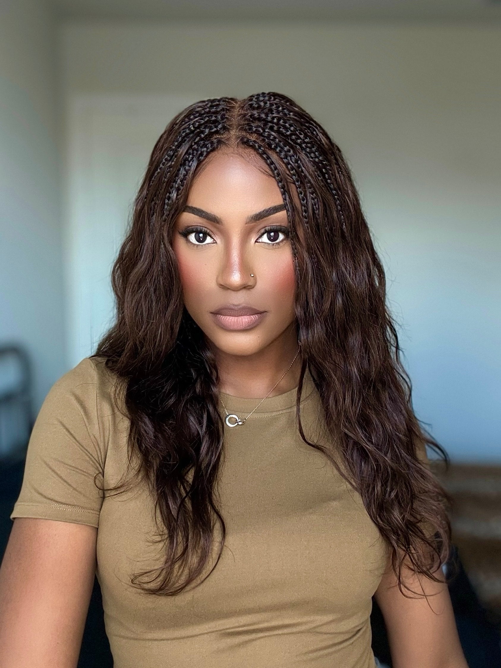 Michelle - Braided Wig Bora Bora Human Hair Body Wave Pre Bleached HD Full Lace Boho Box Braids