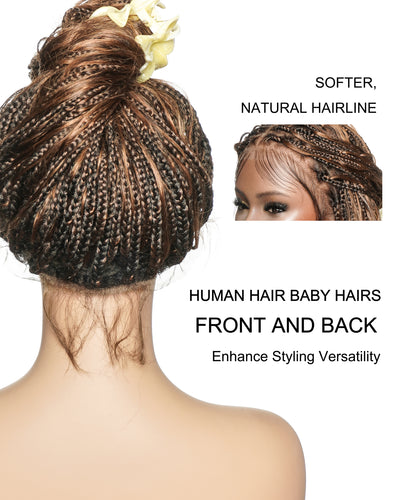 Michelle - Salon-Style Glueless Miracle Braided Wig Pre-Bleached Swiss HD Full Lace Boho Box Braids Bora Bora Human Hair Body Wave Curls