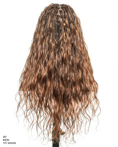 Michelle - Salon-Style Glueless Miracle Braided Wig Pre-Bleached Swiss HD Full Lace Boho Box Braids Bora Bora Human Hair Body Wave Curls