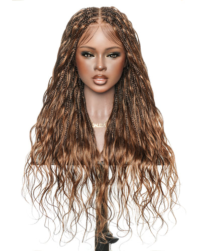 Michelle Warm Toffee Brown Blend Color 4/30 Pre Bleached Human Hair Knotless Bora Bora Wig
