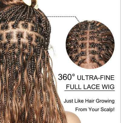 Michelle - Salon-Style Glueless Miracle Braided Wig Pre-Bleached Swiss HD Full Lace Boho Box Braids Bora Bora Human Hair Body Wave Curls