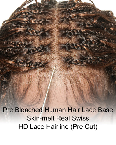 Michelle - Salon-Style Glueless Miracle Braided Wig Pre-Bleached Swiss HD Full Lace Boho Box Braids Bora Bora Human Hair Body Wave Curls
