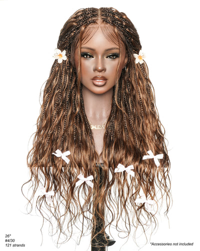 Michelle - Salon-Style Glueless Miracle Braided Wig Pre-Bleached Swiss HD Full Lace Boho Box Braids Bora Bora Human Hair Body Wave Curls