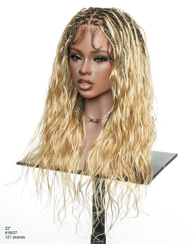Michelle - Salon-Style Glueless Miracle Braided Wig Pre-Bleached Swiss HD Full Lace Boho Box Braids Bora Bora Human Hair Body Wave Curls