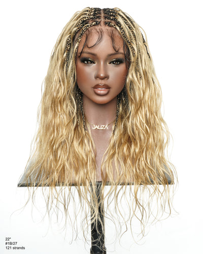 Michelle - Salon-Style Glueless Miracle Braided Wig Pre-Bleached Swiss HD Full Lace Boho Box Braids Bora Bora Human Hair Body Wave Curls