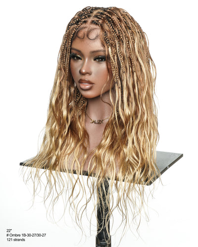 Michelle - 22" Salon-Style Balayage Ombre 1B-30-30/27-27 Glueless Boho Box Braided Wig