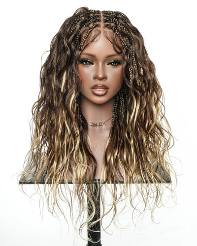 Michelle - 22" Salon-Style Balayage Ombre 1B-4-27 Glueless Boho Box Braided Wig