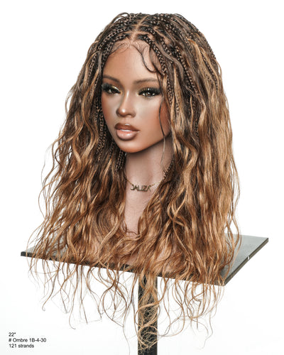 Michelle - 22" Salon-Style Balayage Ombre 1B-4-30 Glueless Boho Box Braided Wig
