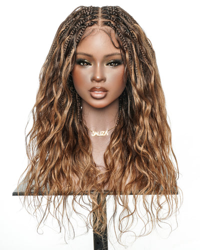Michelle - 22" Salon-Style Balayage Ombre 1B-4-30 Glueless Boho Box Braided Wig