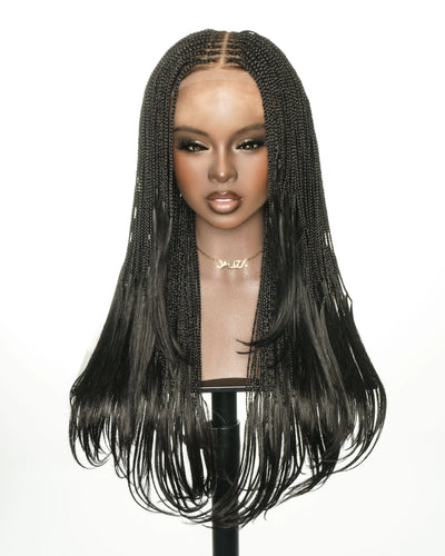 24" Micro Box 289 Strands Pre-Bleached Swiss HD Full Lace Braided Wig with Curly Ends