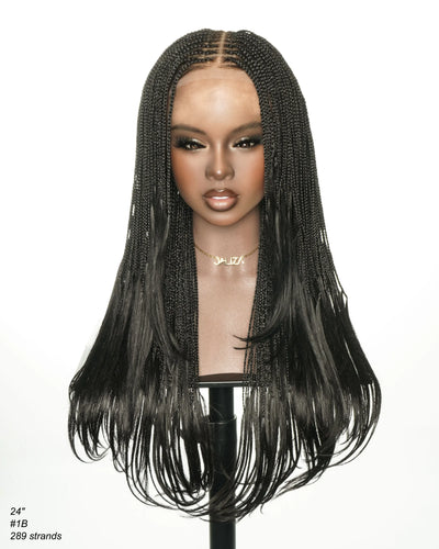 24" Micro Box 289 Strands Pre-Bleached Swiss HD Full Lace Braided Wig with Curly Ends