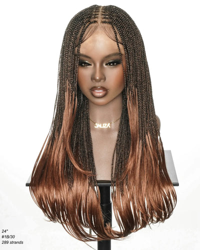 24" Micro Box 289 Strands Pre-Bleached Swiss HD Full Lace Braided Wig with Curly Ends