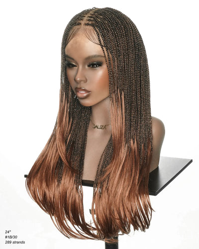 24" Micro Box 289 Strands Pre-Bleached Swiss HD Full Lace Braided Wig with Curly Ends