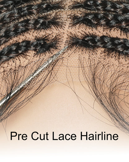 Tina - Senegalese Mini Twist Braided Wig 14" Full Hand-tied HD Lace With Curly Ends - Human Baby Hair