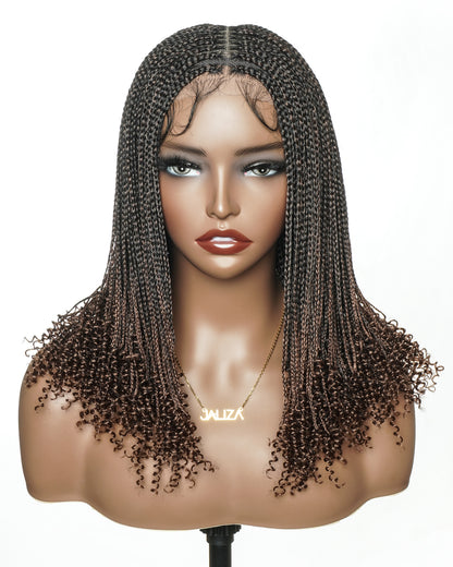 Bona - 14" Knotless Micro Box HD Full Lace Braided Wig With Curly Ends