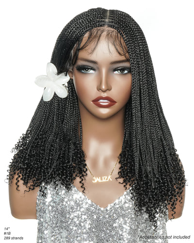 Bona - 14" Knotless Micro Box HD Full Lace Braided Wig With Curly Ends