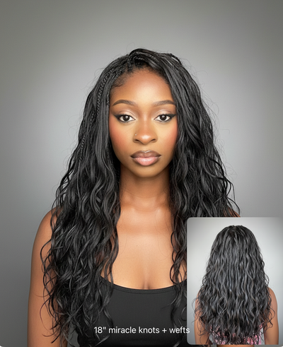 1-Hour Self-Braiding Solution: Miracle Knots/Crochet Boho Braids + Wefts Bundle in Human Hair Body Wave Style