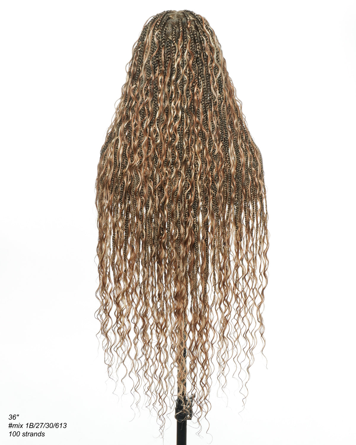 36" Mix Color 1B 27 30 613 HD Full Lace Knotless Boho Box Braided Wig