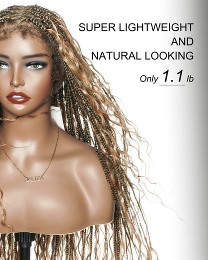36" Mix Color 1B 27 30 613 HD Full Lace Knotless Boho Box Braided Wig