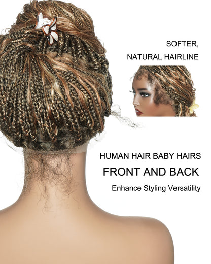 36" Mix Color 1B 27 30 613 HD Full Lace Knotless Boho Box Braided Wig