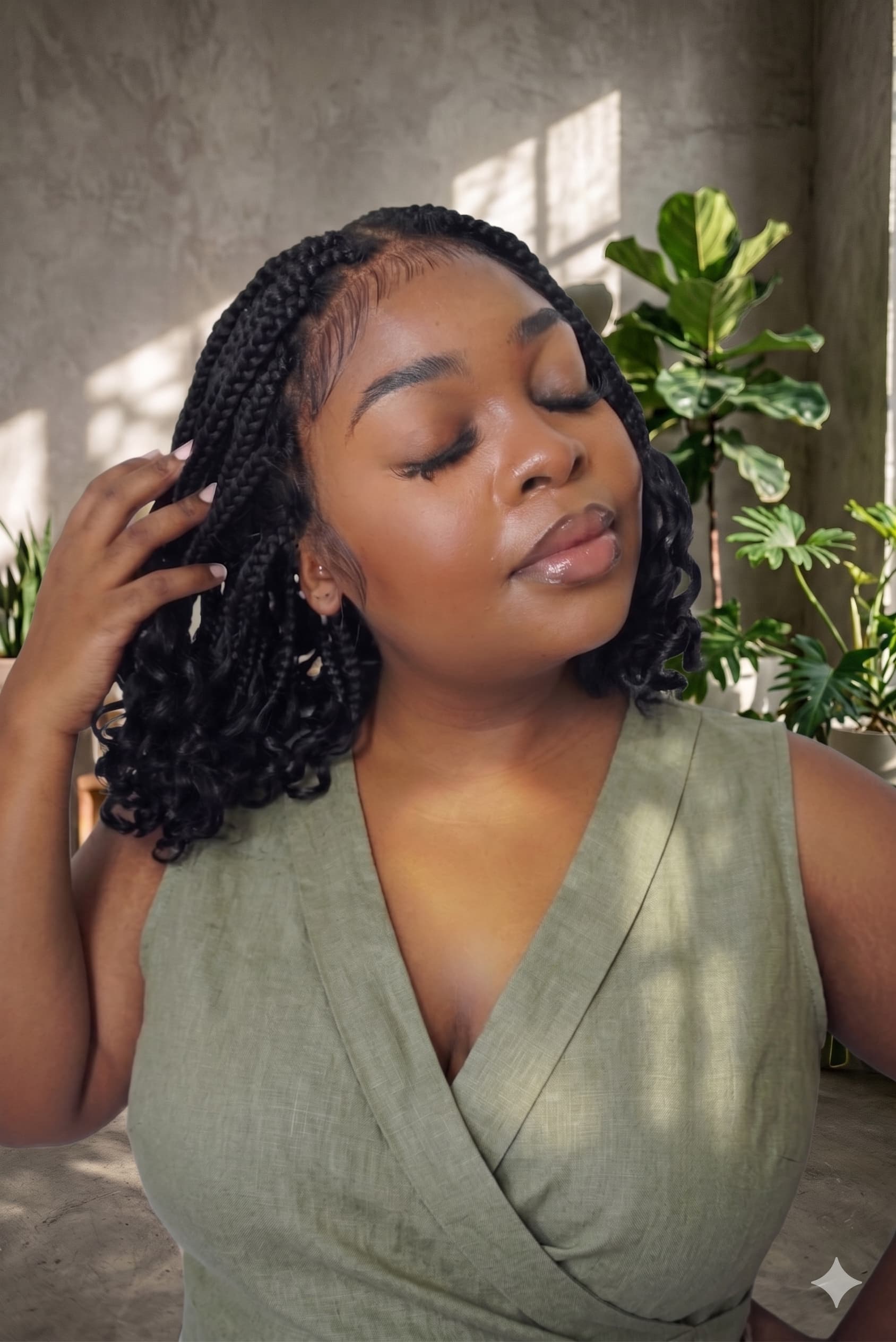 Nina - Small Head Friendly Glueless Braided Wig With Curly Ends (Small Cap Size for Petite Head)
