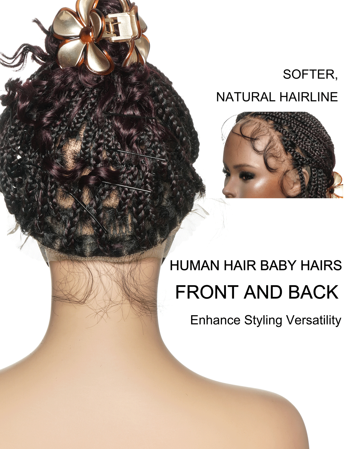 Nina - Short Pre Bleached HD Full Lace Knotless Box Braided Wig With Human Hair Curly Ends