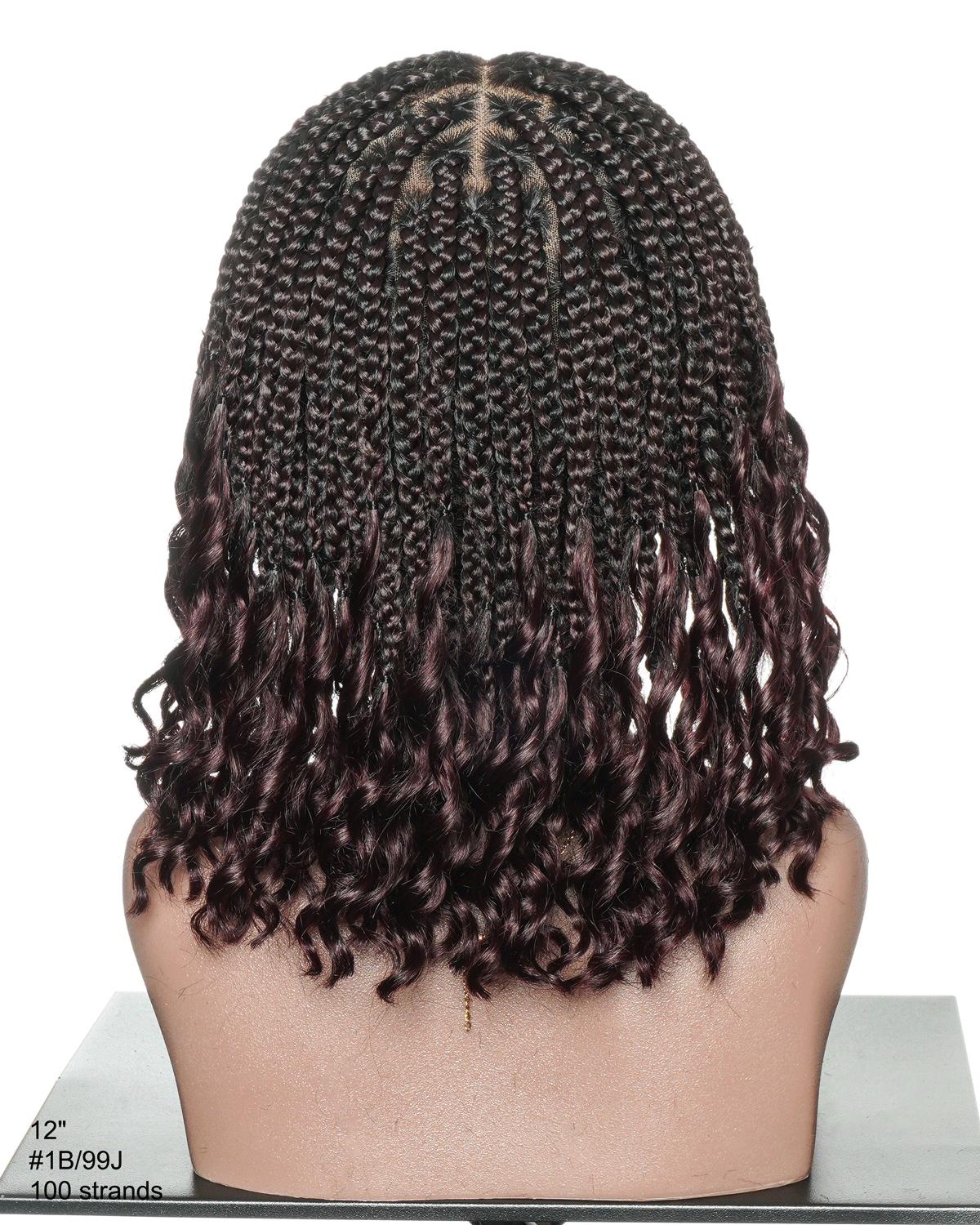 Nina - Short Pre Bleached HD Full Lace Knotless Box Braided Wig With Human Hair Curly Ends