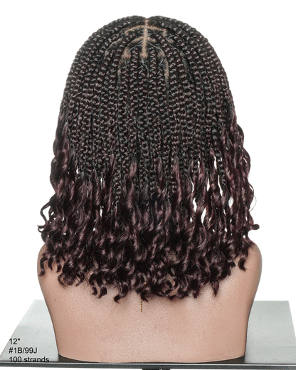 Nina - Short Pre Bleached HD Full Lace Knotless Box Braided Wig With Human Hair Curly Ends