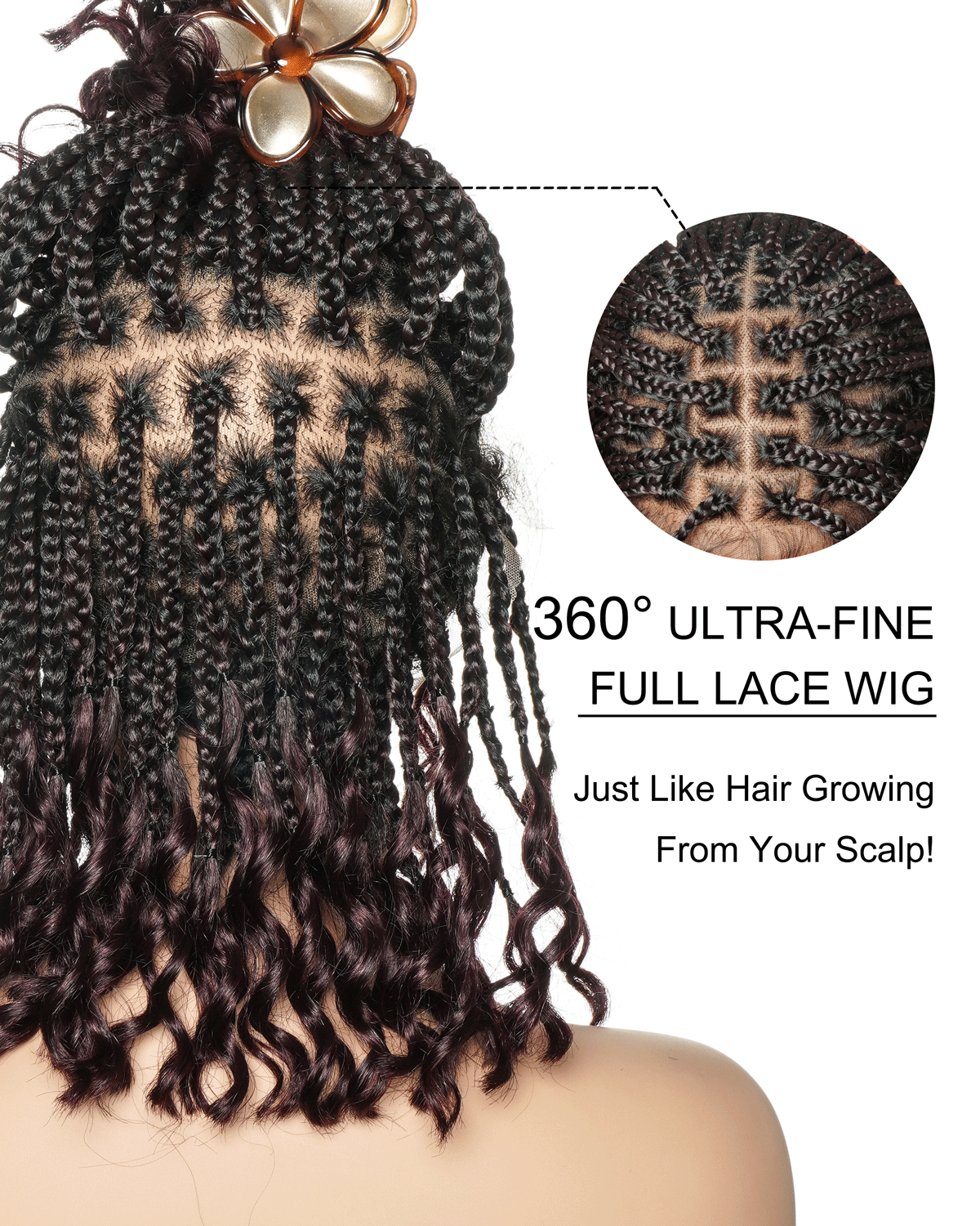 Nina - Short Pre Bleached HD Full Lace Knotless Box Braided Wig With Human Hair Curly Ends