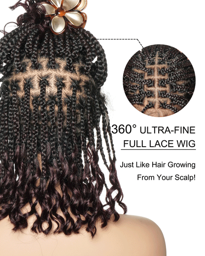 Nina - Short Pre Bleached HD Full Lace Knotless Box Braided Wig With Human Hair Curly Ends