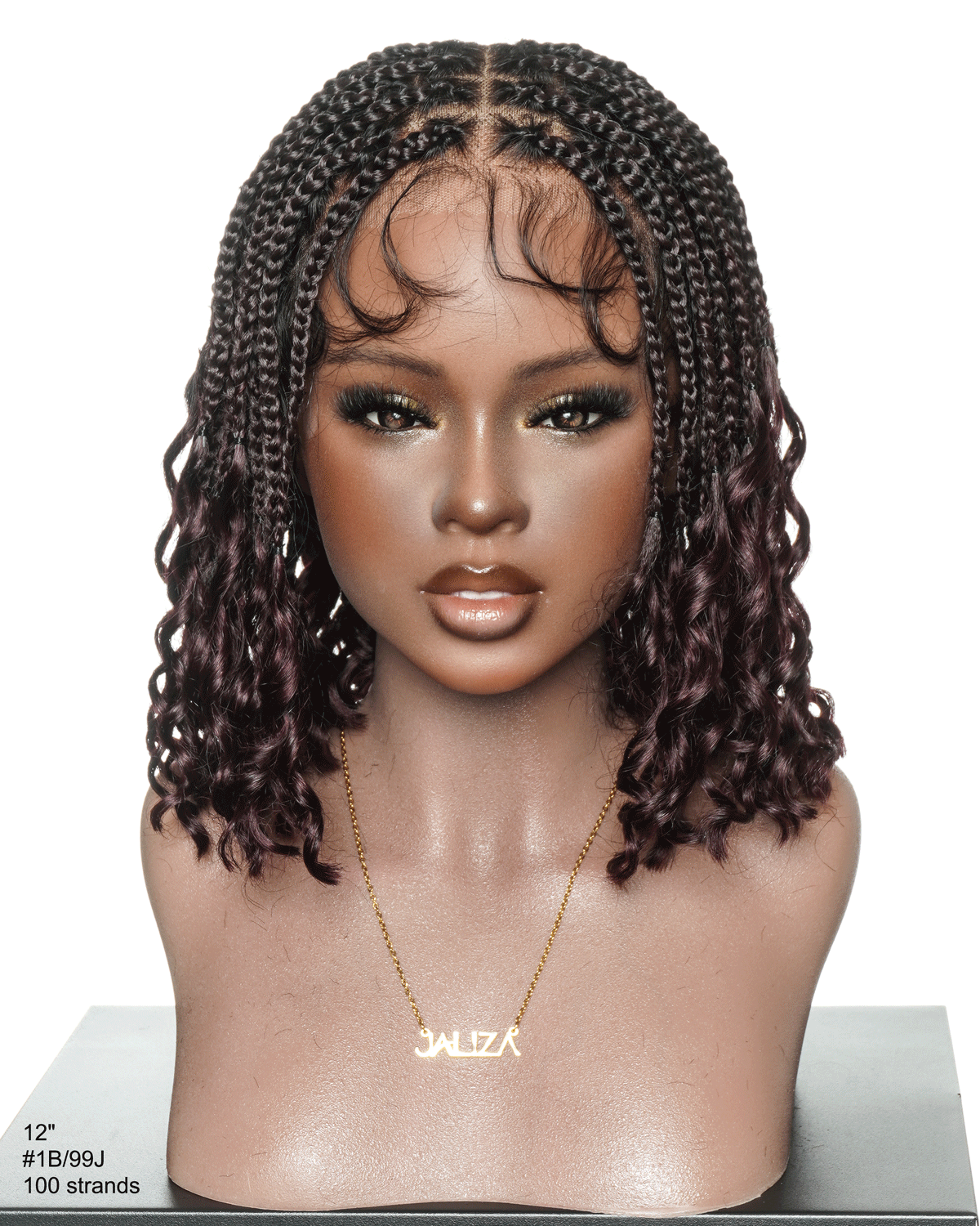 Nina - Short Pre Bleached HD Full Lace Knotless Box Braided Wig With Human Hair Curly Ends