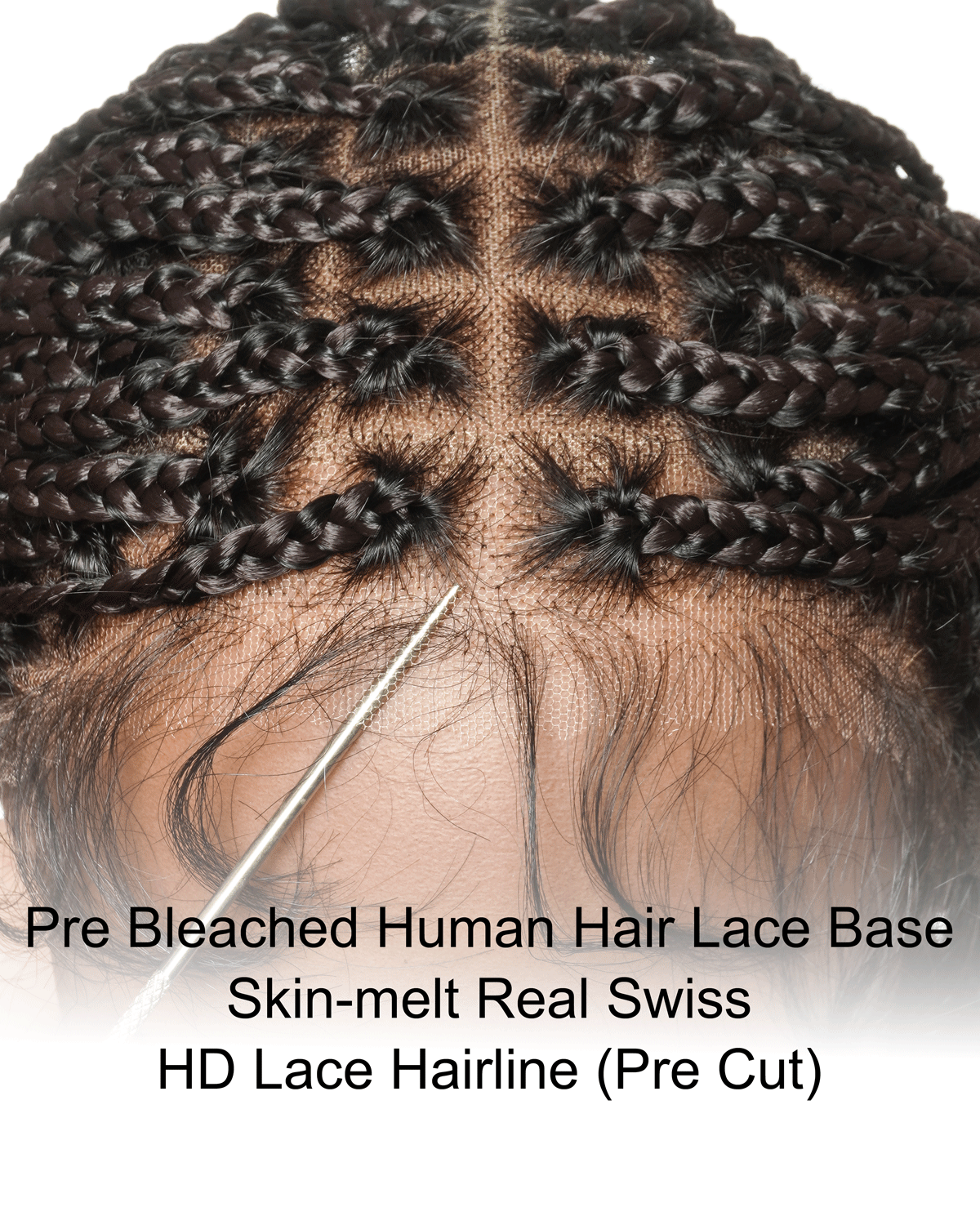 Nina - Short Pre Bleached HD Full Lace Knotless Box Braided Wig With Human Hair Curly Ends