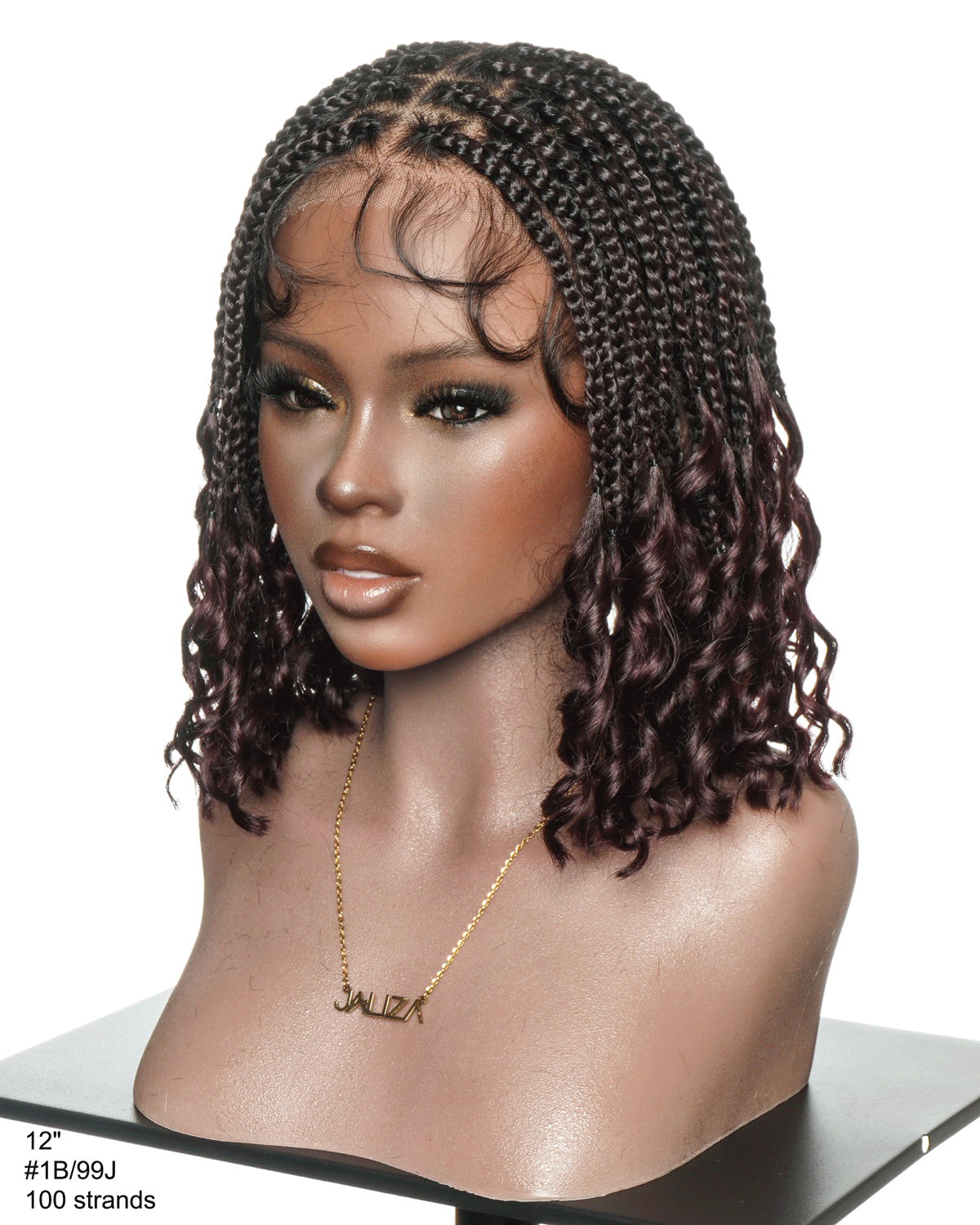 Nina - Short Pre Bleached HD Full Lace Knotless Box Braided Wig With Human Hair Curly Ends
